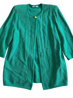 Valentino Studio Sz 12 Green Knit Cardigan With Gold Button Accent Made In Italy